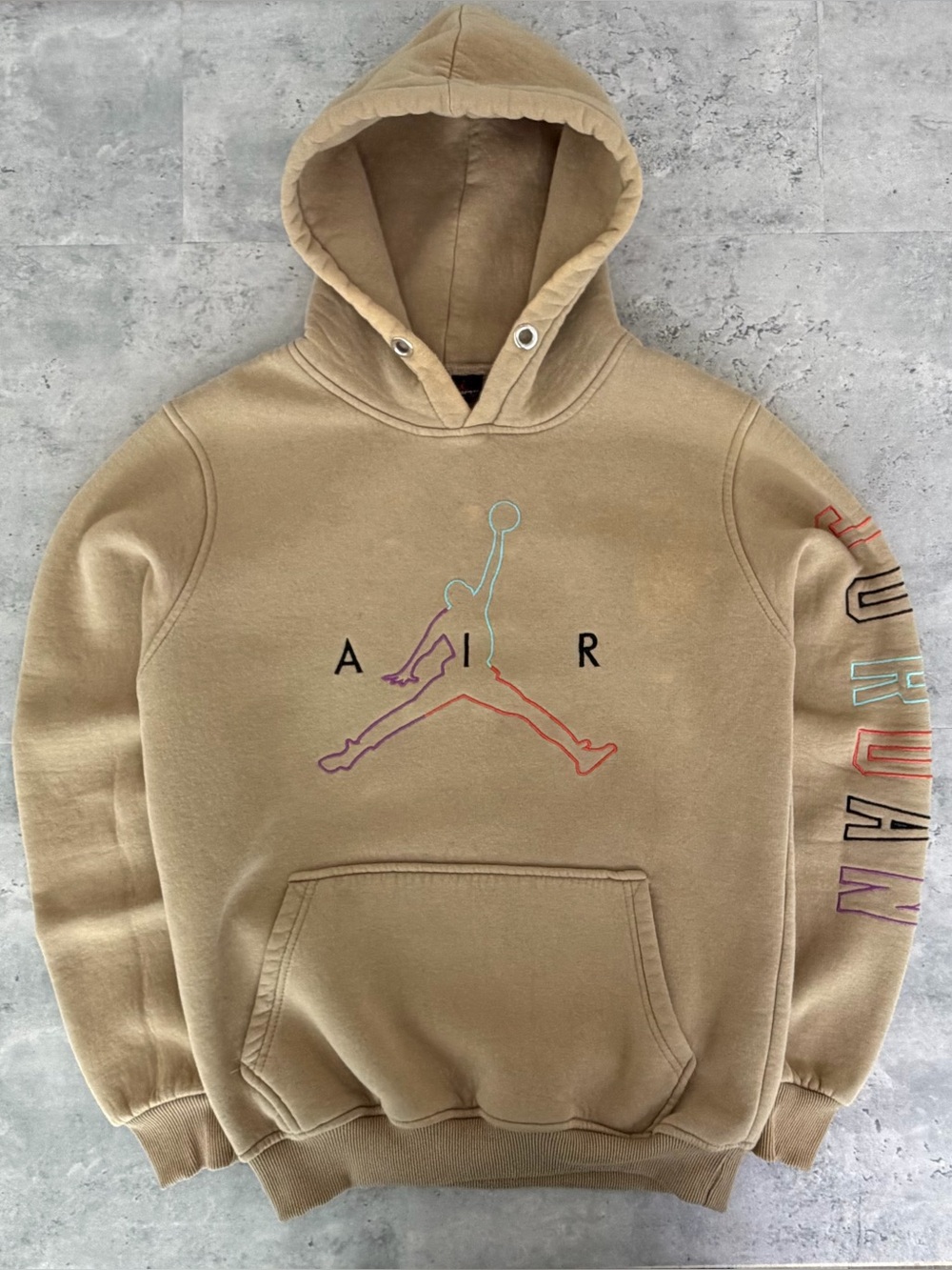 Jordan Air Embroidered Hoodie Tan Beige Pullover Sweatshirt Men’s Large - Picture 5 of 9